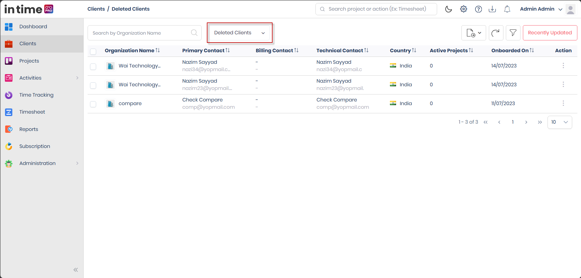 Deleted Clients list