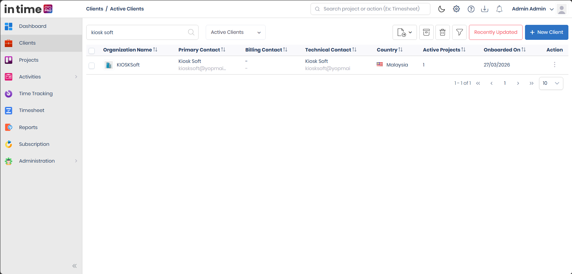 Searching the Clients list by organization name