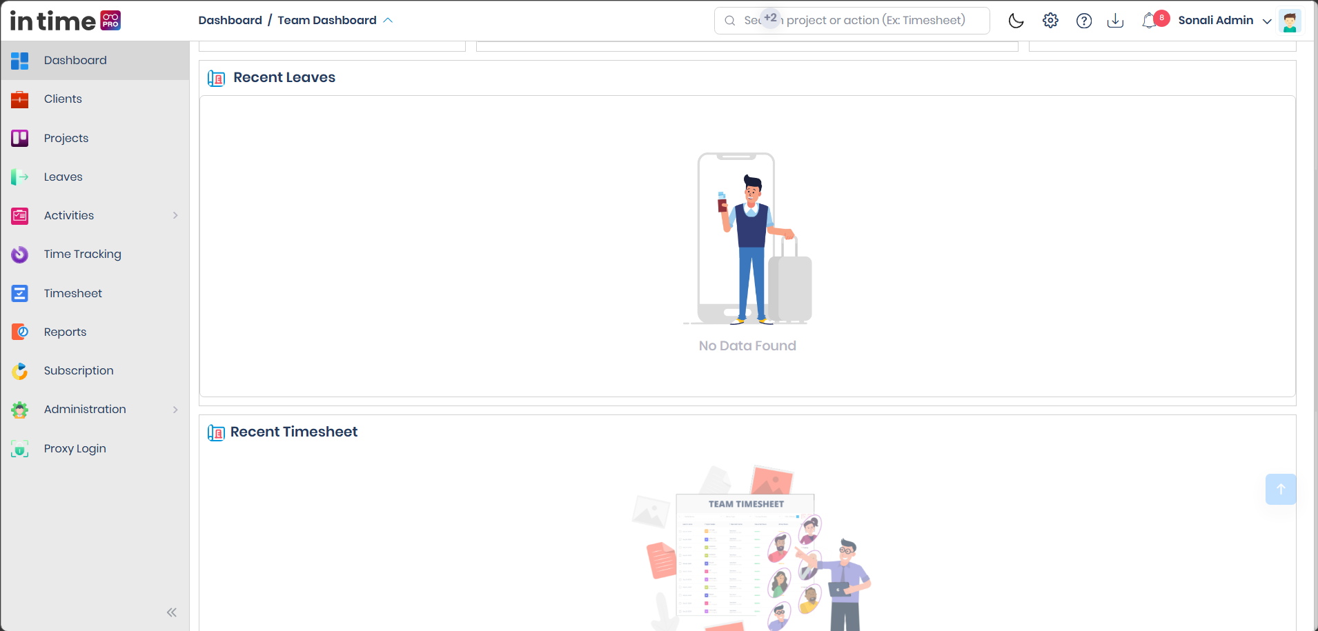 Recent Leaves widget showing a No Data Found illustration when there is no data to display