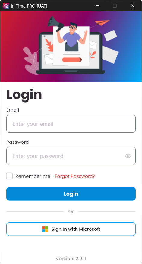 Desktop Application login screen