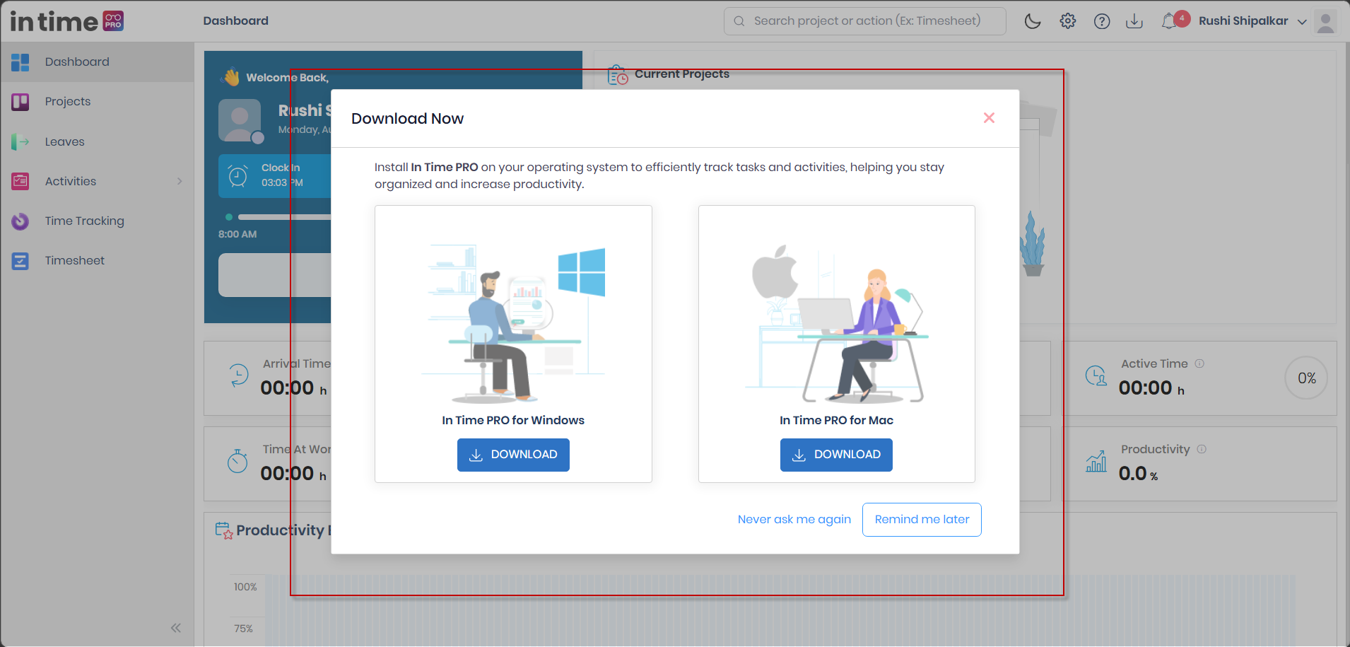 Download Desktop Application prompt