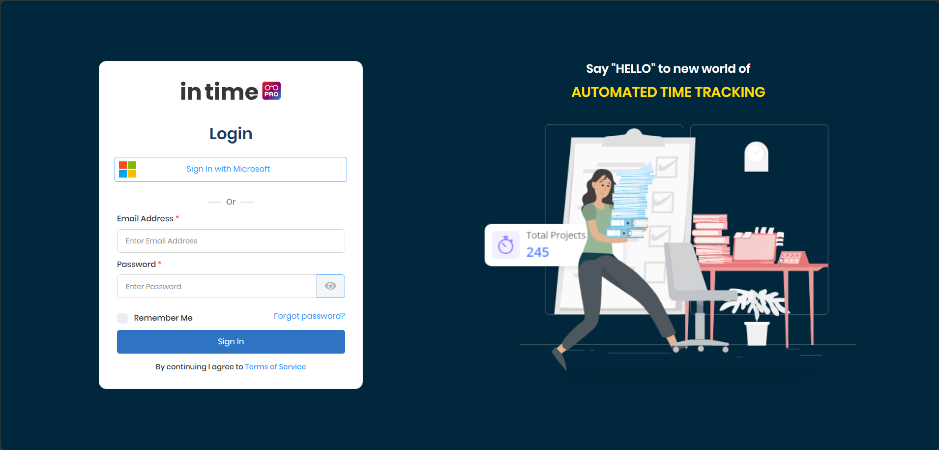 In Time PRO login page