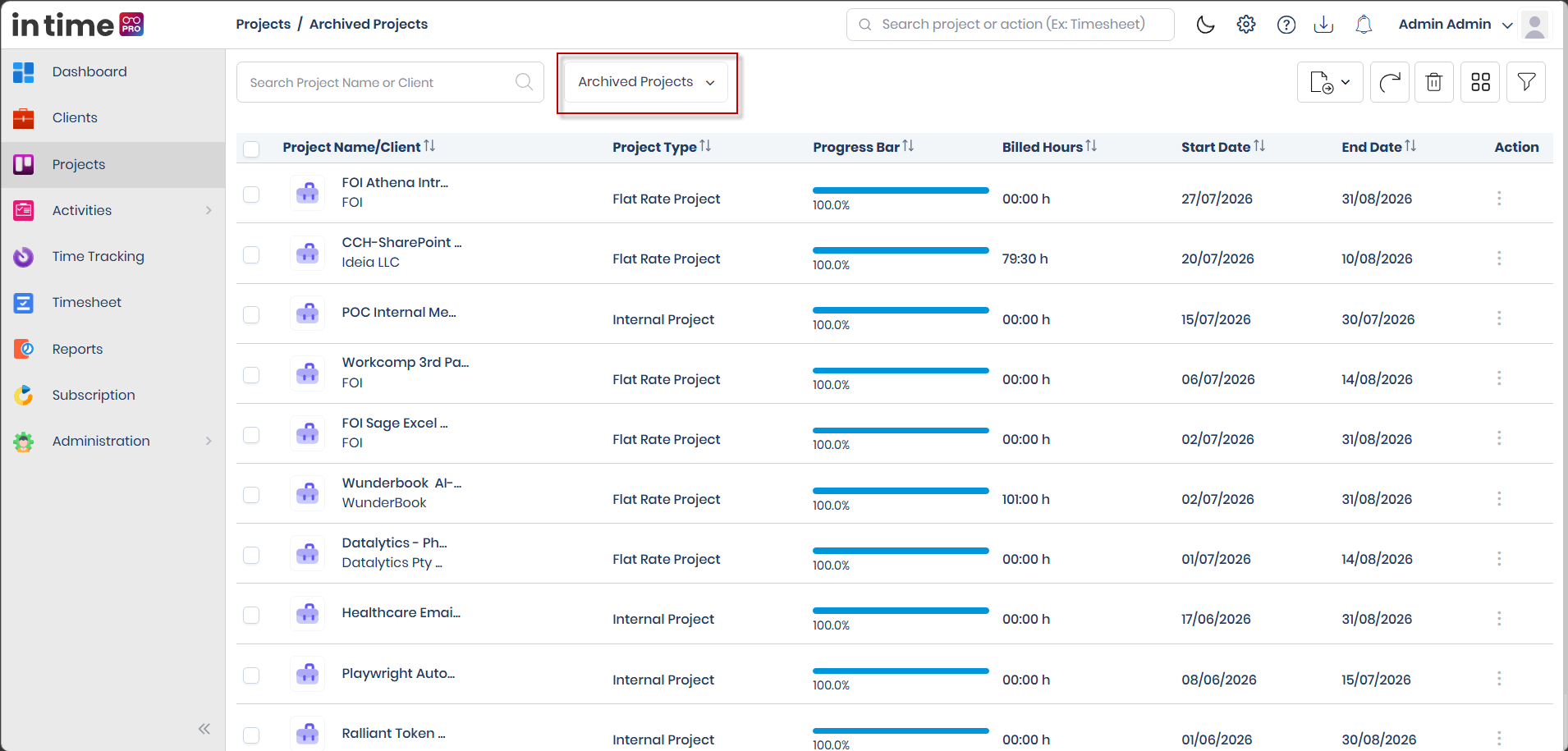 Archived Projects list